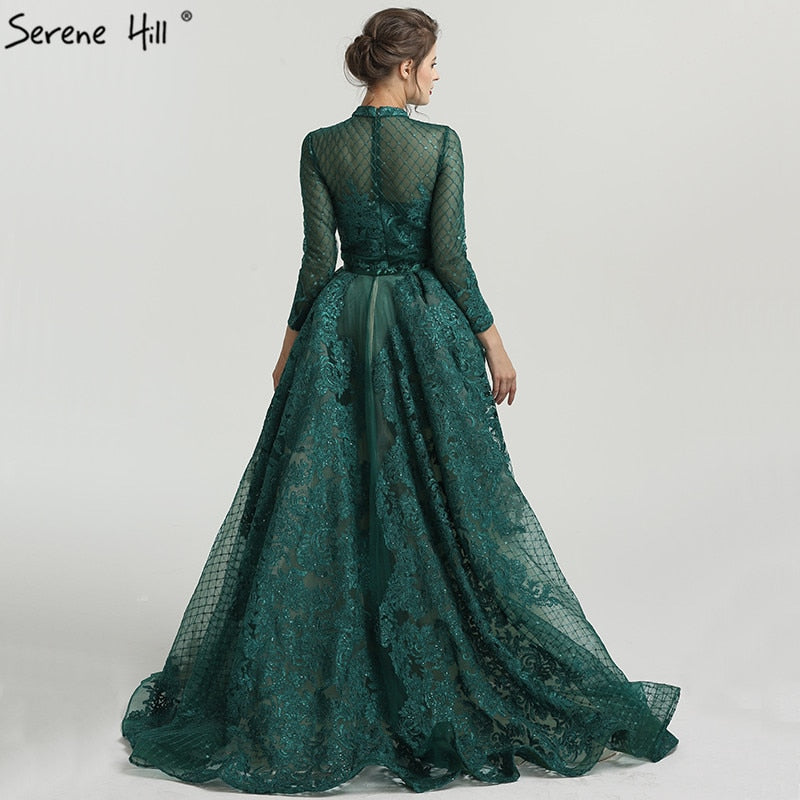 On Sale no return no refundSale Muslim Pink High Collar Evening Dresses 2025 Handmade Flowers Long Sleeves Mermaid Evening Gowns Serene Hill LA6542 - SERENE HILL
