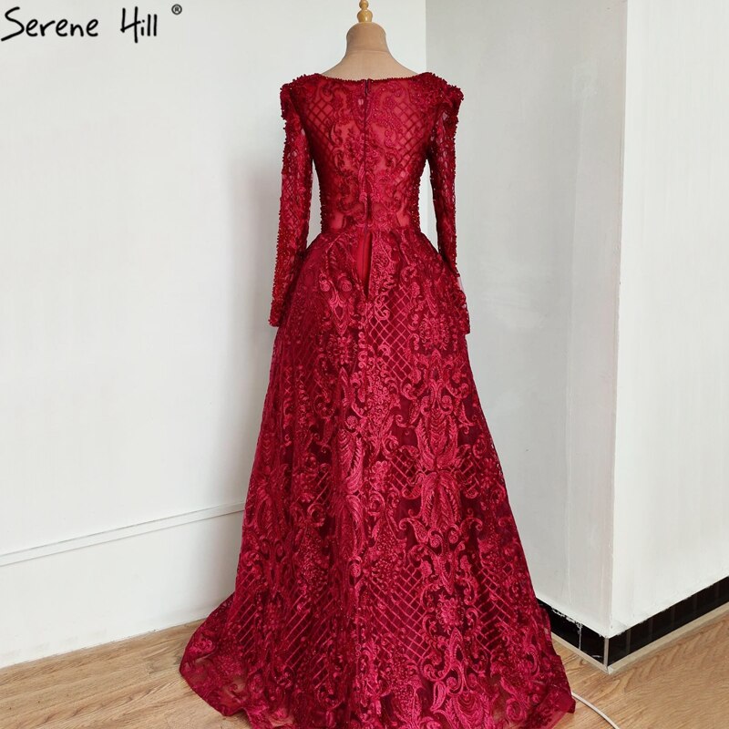 Muslimischen Wein Rot Lange Puff Ärmeln Mit Zug Abendkleider Meerjungfrau Kleider 2025 Formale Kleid Für frau Ruhigen Hill LA70406 - SERENE HILL