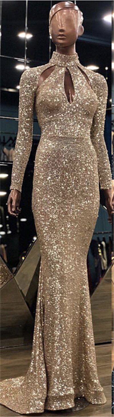 On Sale No Return No Refund New Designer Green High Neck Sexy Evening Dresses 2025 Sequined Long Sleeves Fashion Luxury For Women Party LA6314 - SERENE HILL