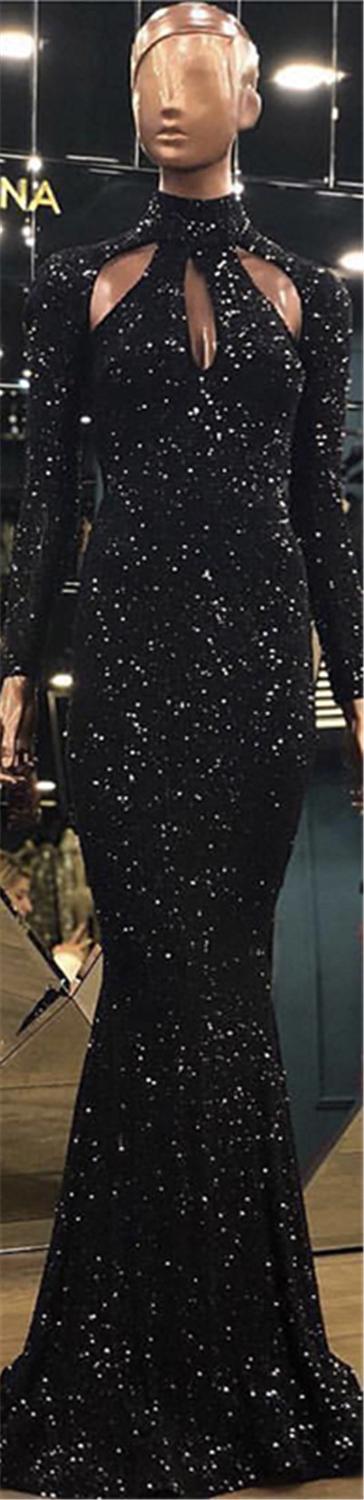 On Sale No Return No Refund New Designer Green High Neck Sexy Evening Dresses 2025 Sequined Long Sleeves Fashion Luxury For Women Party LA6314 - SERENE HILL