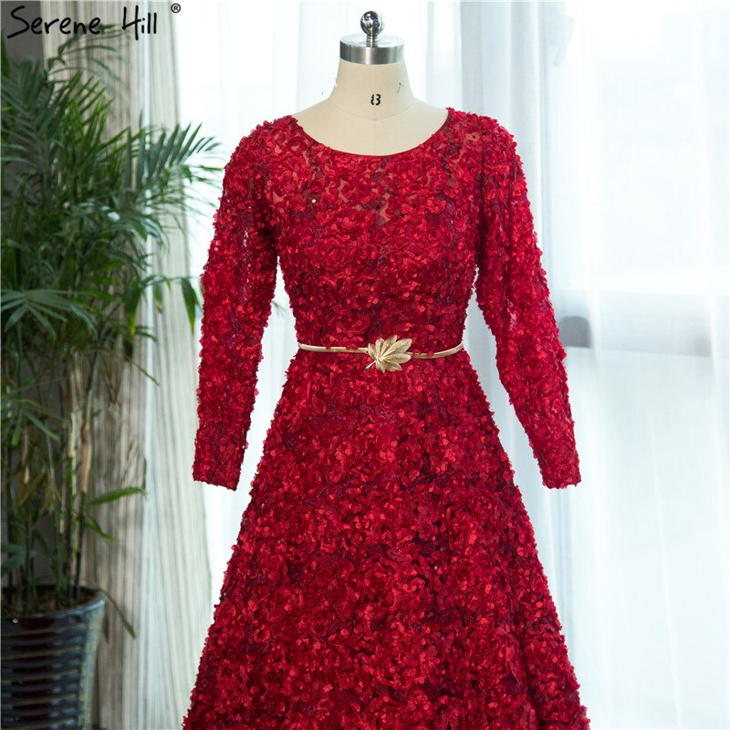 On Sale no return no refundSale New Style Wine Red O-Neck Tulle Evening Dress Long Sleeve Small Flowers Fashion Evening Gowns 2025 Vestido De Festa HA2140 - SERENE HILL