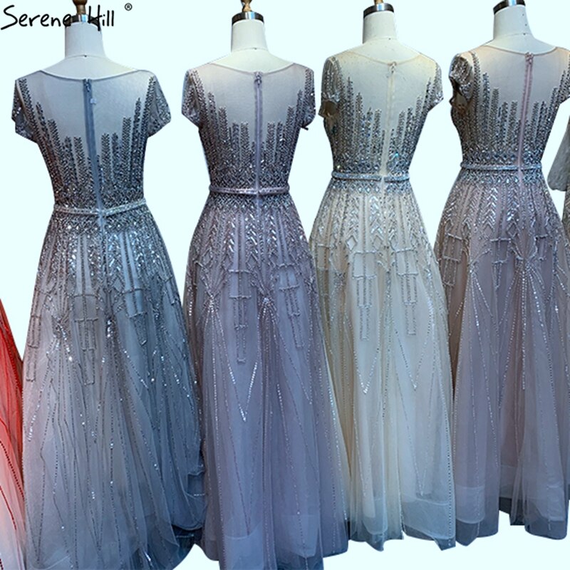 Pink A-Line Luxury Beading Sparkle Evening Dresses 2025 Dubai O-Neck Cap Sleeves Formal Dress Serene Hill LA70580 - SERENE HILL