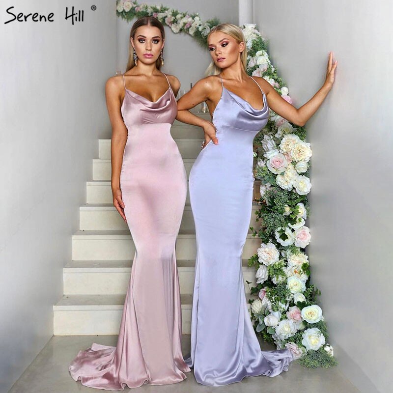 On Sale No Return No Refund Pink And Blue Sleeveless Mermaid Bridesmaid Dresses 2025 Criss-Cross Backless Sexy Simple Bride Gowns Serene Hill LA70393 - SERENE HILL