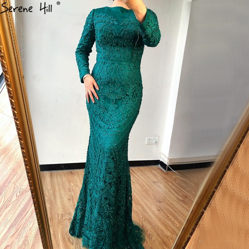 On Sale No Return No Refund Pink Long Sleeves Pearls Crystal Evening Gowns 2025 Mermaid Sexy Elegant Formal Evening Dress LA6274 Plus Size - SERENE HILL