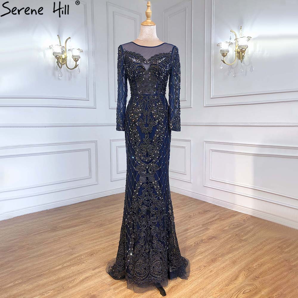 On Sale No Return No Refund Pink Long Sleeves Pearls Crystal Evening Gowns 2025 Mermaid Sexy Elegant Formal Evening Dress LA6274 Plus Size - SERENE HILL