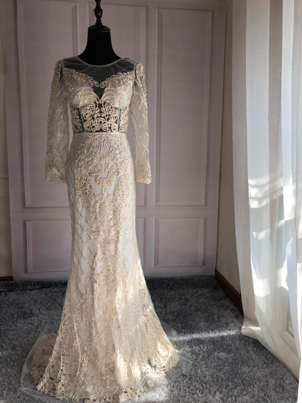 On Sale No Return No Refund Pink Long Sleeves Pearls Crystal Evening Gowns 2025 Mermaid Sexy Elegant Formal Evening Dress LA6274 Plus Size - SERENE HILL