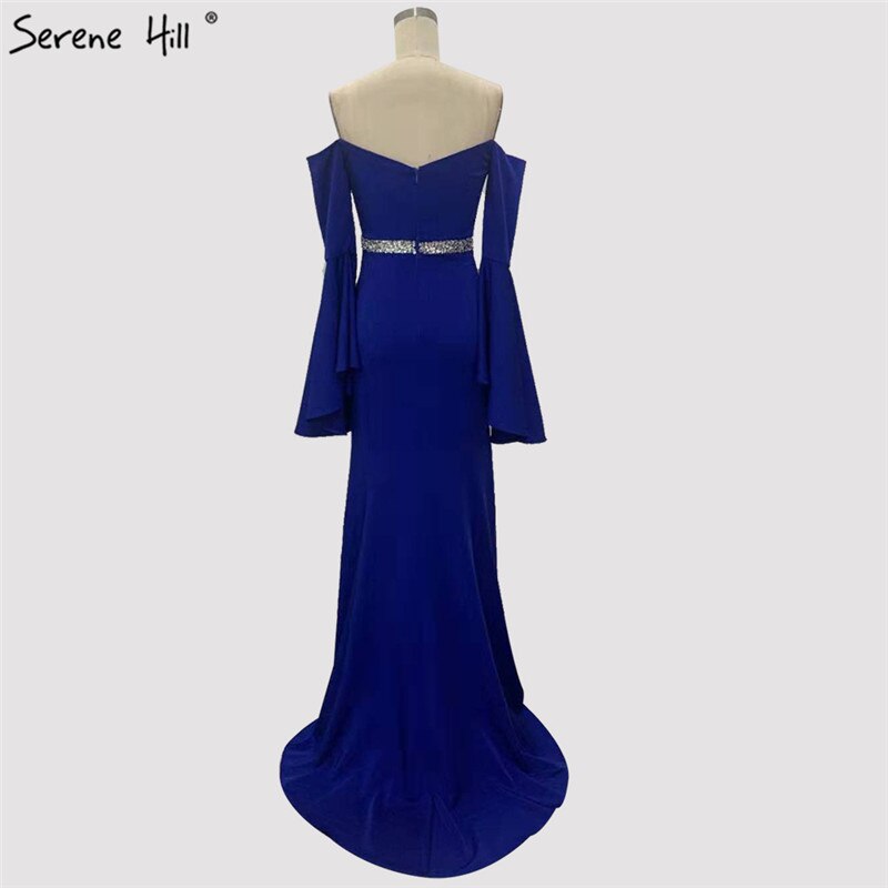 Sale Pink Off Shoulder Mermaid Sexy Evening Dressese Long Trumpet Sleeves Simple Evening Gowns 2025 Serene Hill LA70191 - SERENE HILL