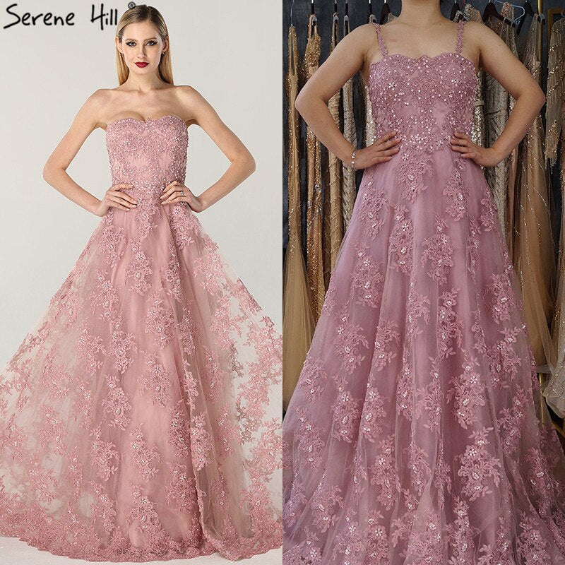 On Sale no return no refundSale Pink Off Shoulder Sexy A-Line Evening Dresses 2025 Handmade Flowers Crystal Sleeveless Formal Dress Real Photo LA6614 - SERENE HILL