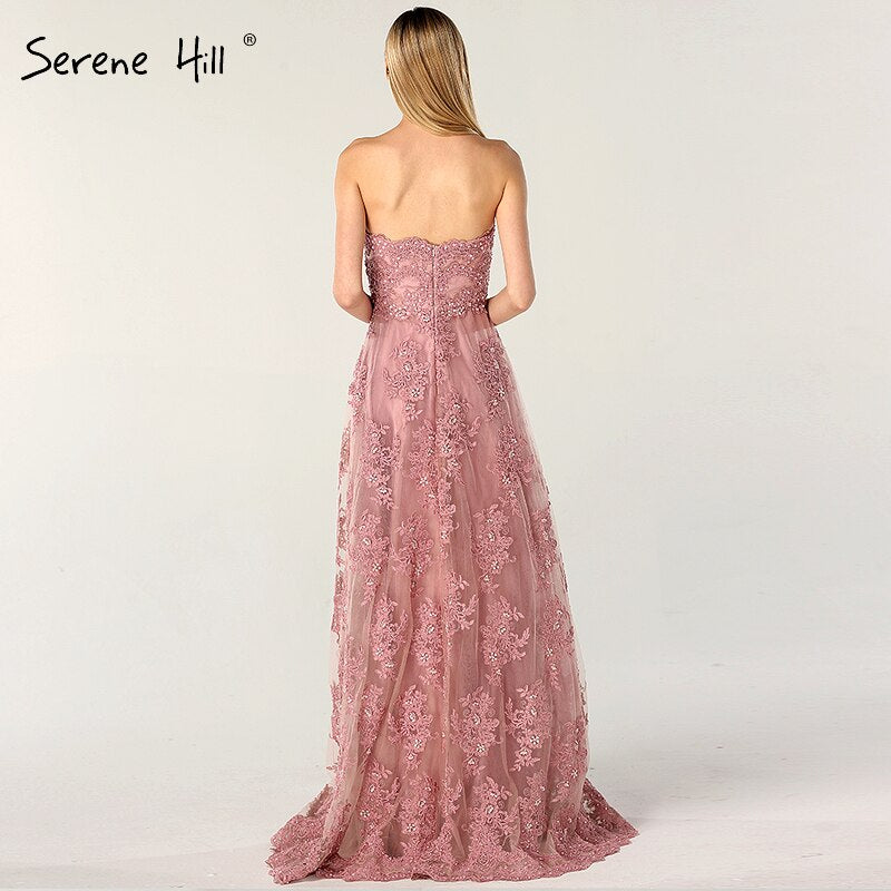 On Sale no return no refundSale Pink Off Shoulder Sexy A-Line Evening Dresses 2025 Handmade Flowers Crystal Sleeveless Formal Dress Real Photo LA6614 - SERENE HILL