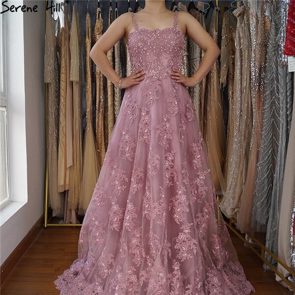 On Sale no return no refundSale Pink Off Shoulder Sexy A-Line Evening Dresses 2025 Handmade Flowers Crystal Sleeveless Formal Dress Real Photo LA6614 - SERENE HILL