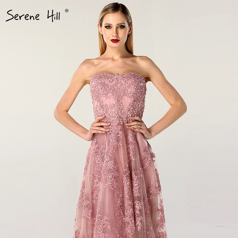 On Sale no return no refundSale Pink Off Shoulder Sexy A-Line Evening Dresses 2025 Handmade Flowers Crystal Sleeveless Formal Dress Real Photo LA6614 - SERENE HILL
