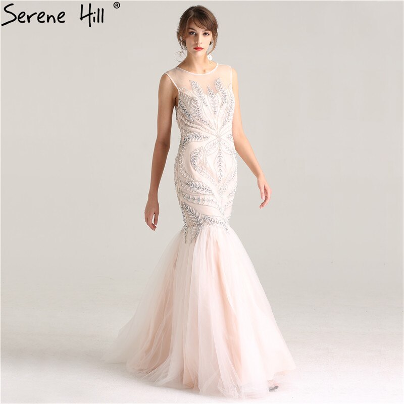 On Sale No Return No Refund Sale Pink Sexy Elegant Sleeveless Evening Dresses Long Mermaid Pearls Crystal Fashion Evening Gowns 2025 Real Photo LA6224 - SERENE HILL