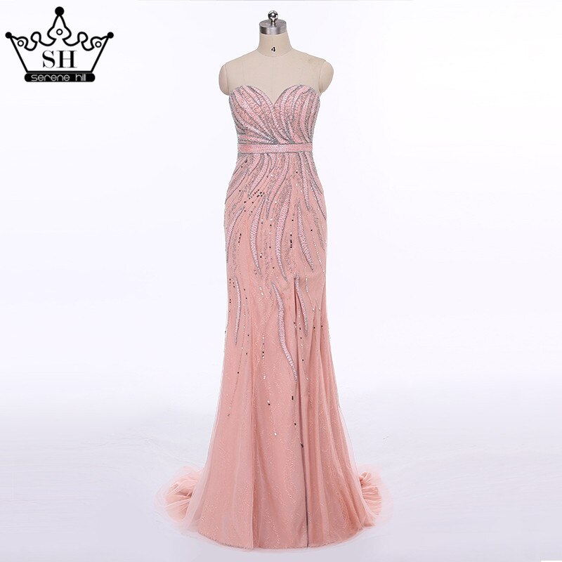 On Sale no return no refundSale Pink Fashion Mermaid Sexy Evening Dress Long Fulle Beading Elegant Tulle Evening Dress 2025 Serene Hill LA6389 - SERENE HILL