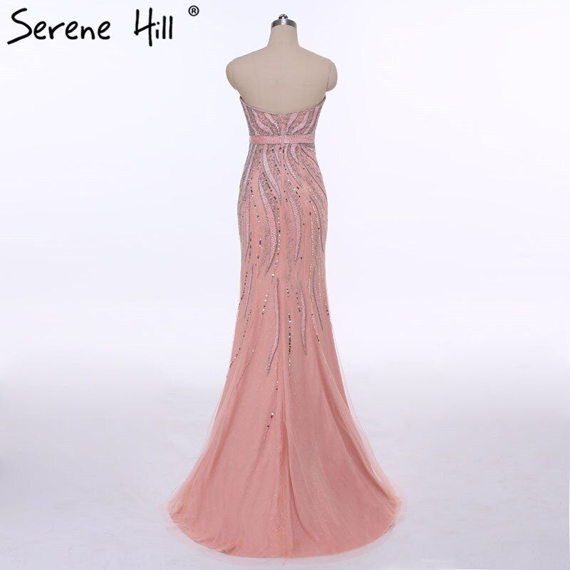 On Sale no return no refundSale Pink Fashion Mermaid Sexy Evening Dress Long Fulle Beading Elegant Tulle Evening Dress 2025 Serene Hill LA6389 - SERENE HILL