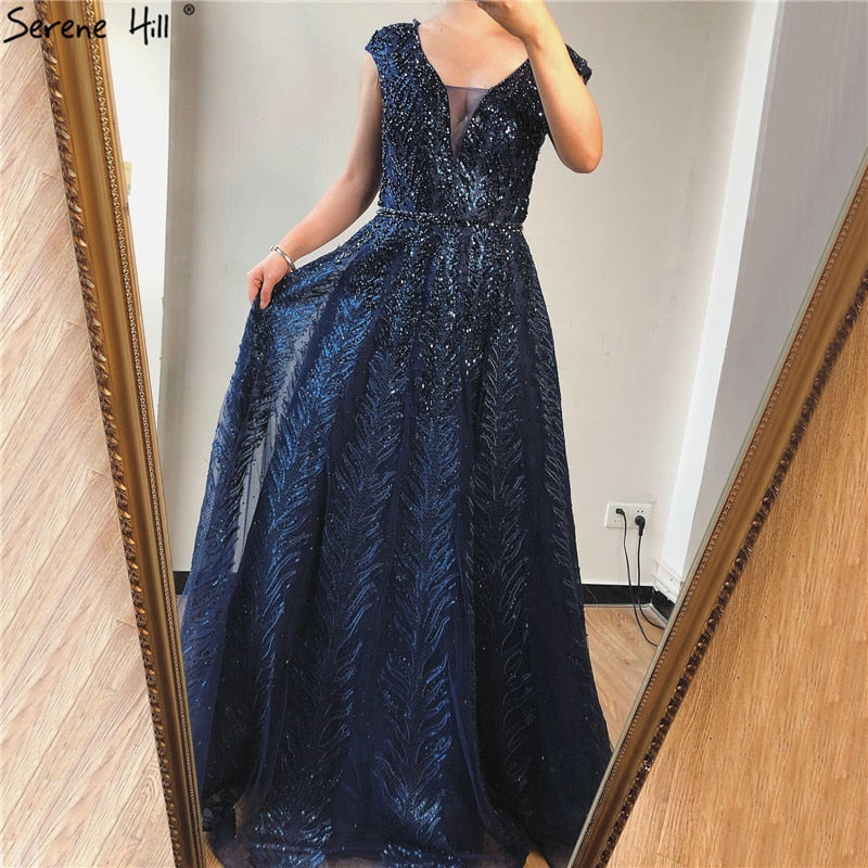 Pink V-Neck Evening Dresses Long 2025 Lace Beading Crystal Sleeveless A-Line Evening Gowns Serene Hill LA70225 - SERENE HILL