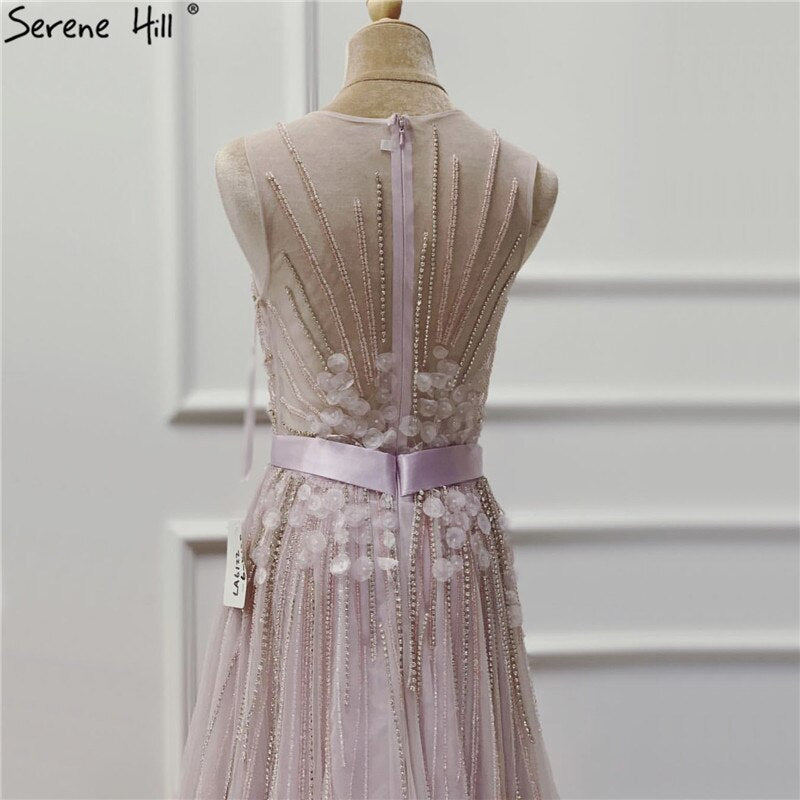 On Sale No Return No Refund Sale Purple Dream O-Neck Sleeveless Sexy Evening Dresses Diamond Handmade Flowers A-Line Formal Dress 2025 Serene Hill LA6122 - SERENE HILL