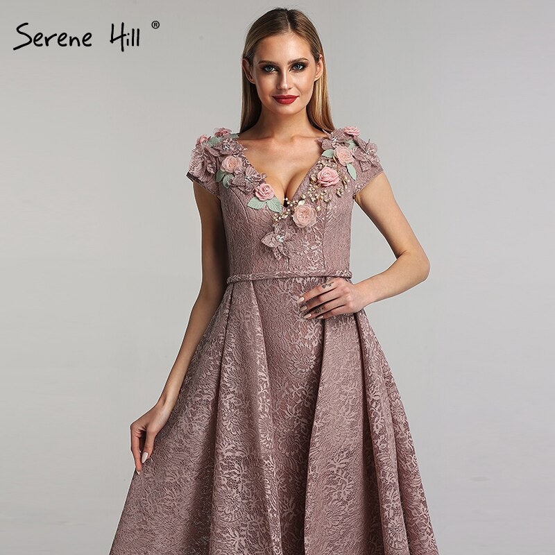 On Sale no return no refundSale Purple V-Neck Handmade Flowers Lace Evening Dresses 2025 Sleeveless Mermaid Sexy Evening Gowns Serene Hill LA60764 - SERENE HILL