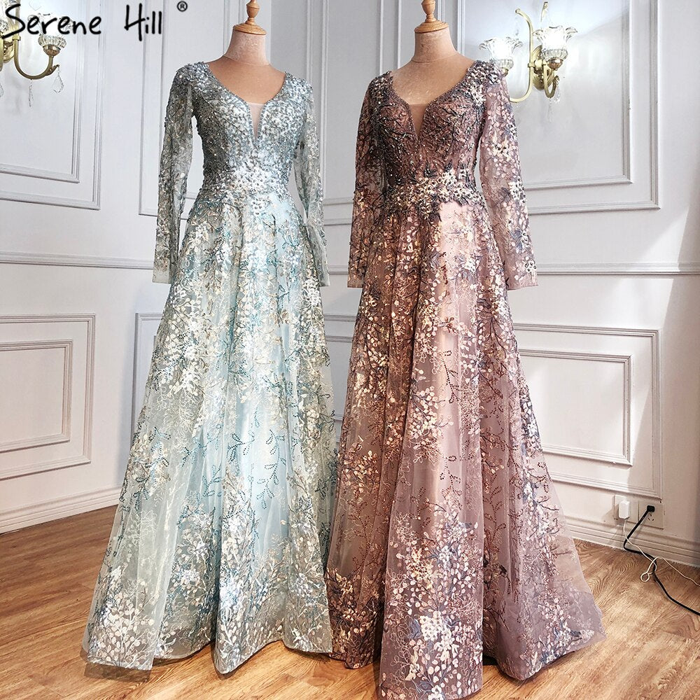 Elegant Long Sleeve Arabic Evening Dresses Luxury Dubai Plus Size LA71026 - SERENE HILL