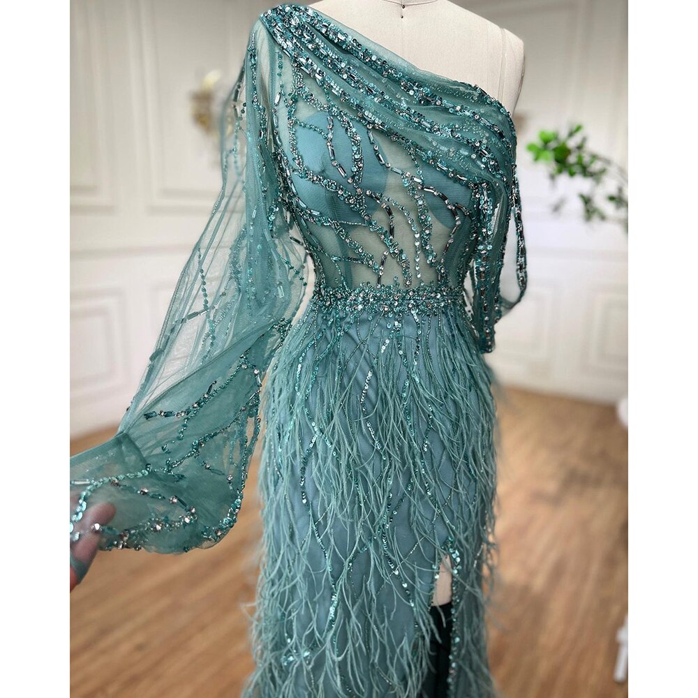 Luxury Dubai Pink Feather Evening Dress LA70513 On Sale - SERENE HILL