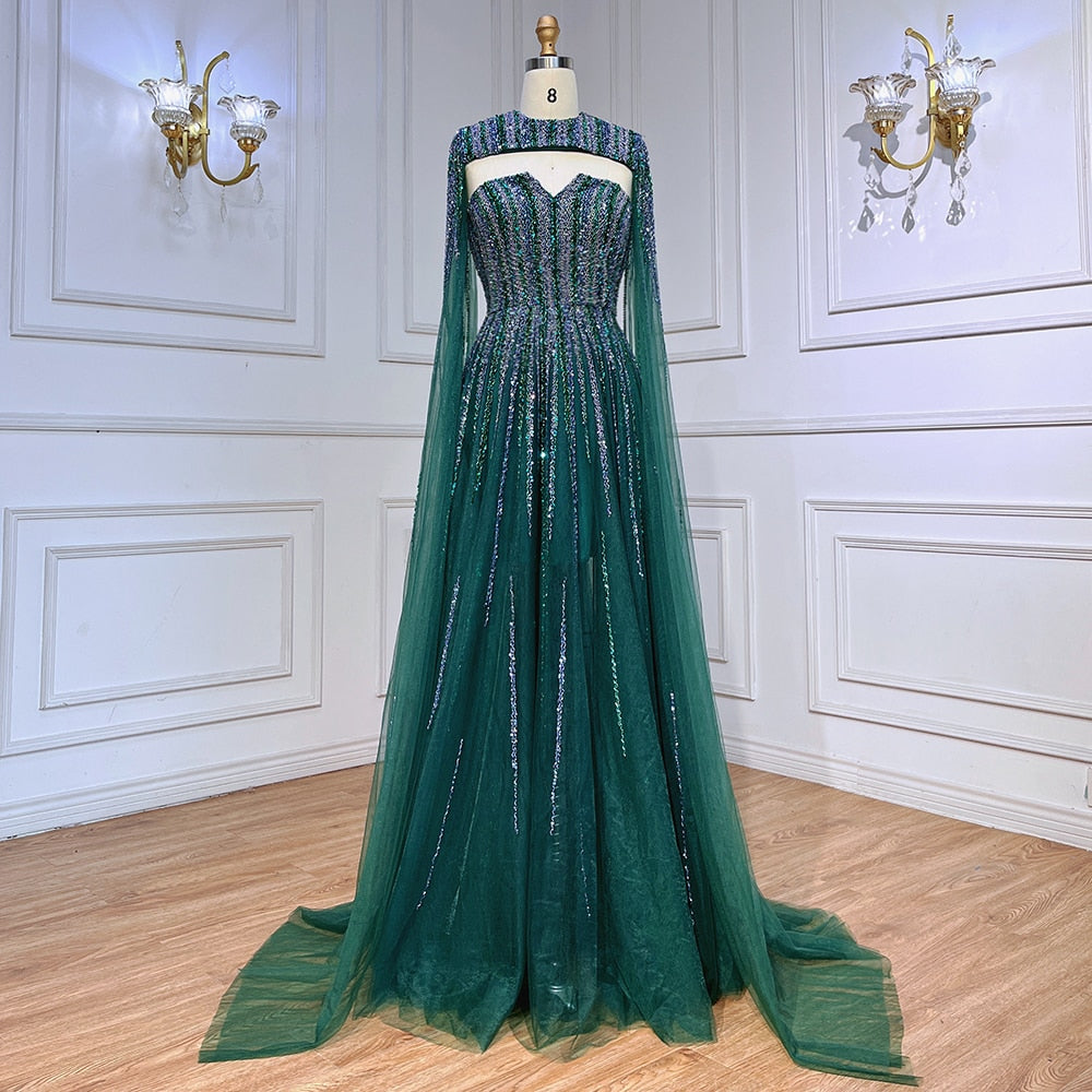 Luxury Dubai Fuchsia Evening Dress with Cape Sleeves LA71912 - SERENE HILL