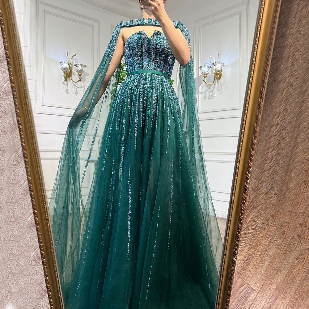 Luxury Dubai Fuchsia Evening Dress with Cape Sleeves LA71912 - SERENE HILL