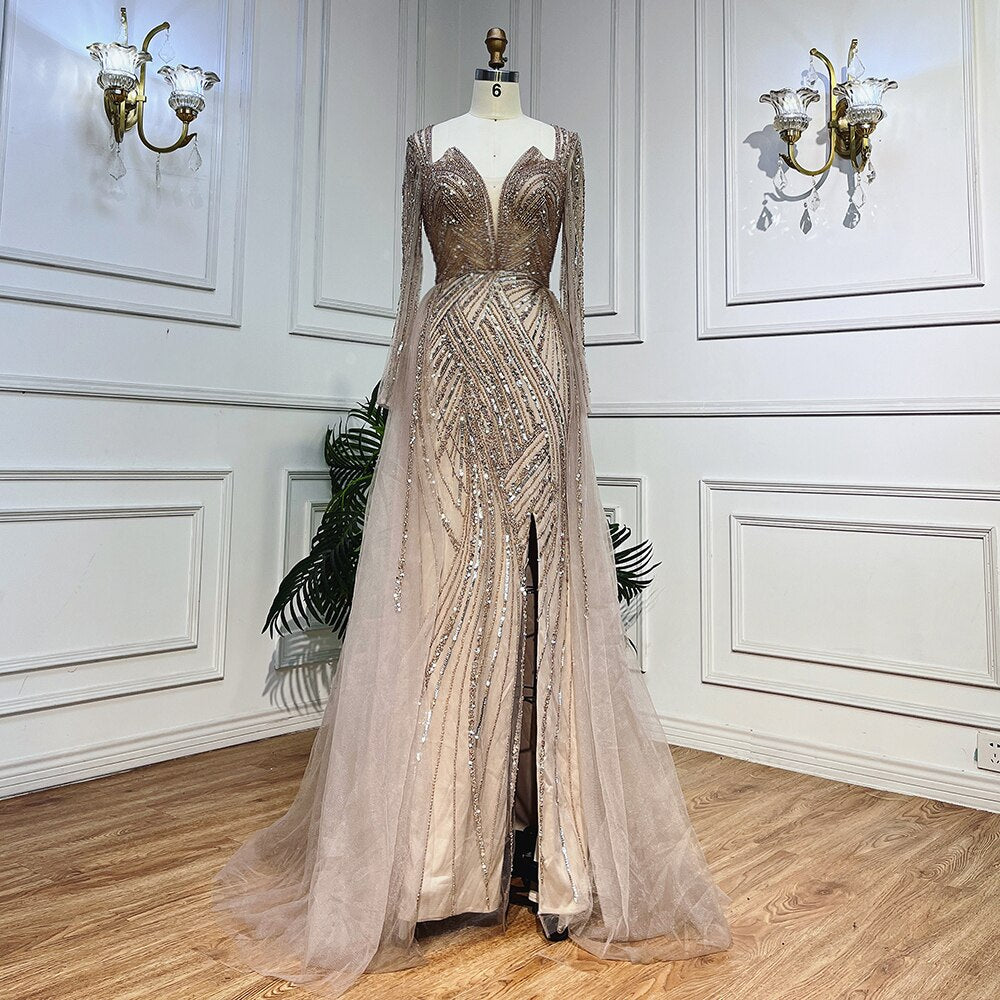 On Sale no return no refundSerene Hill Arabic Turquoise V Neck Mermaid Beaded Sexy Open Split Evening Dresses Gowns 2025 For Women Wedding Party LA72006 - SERENE HILL