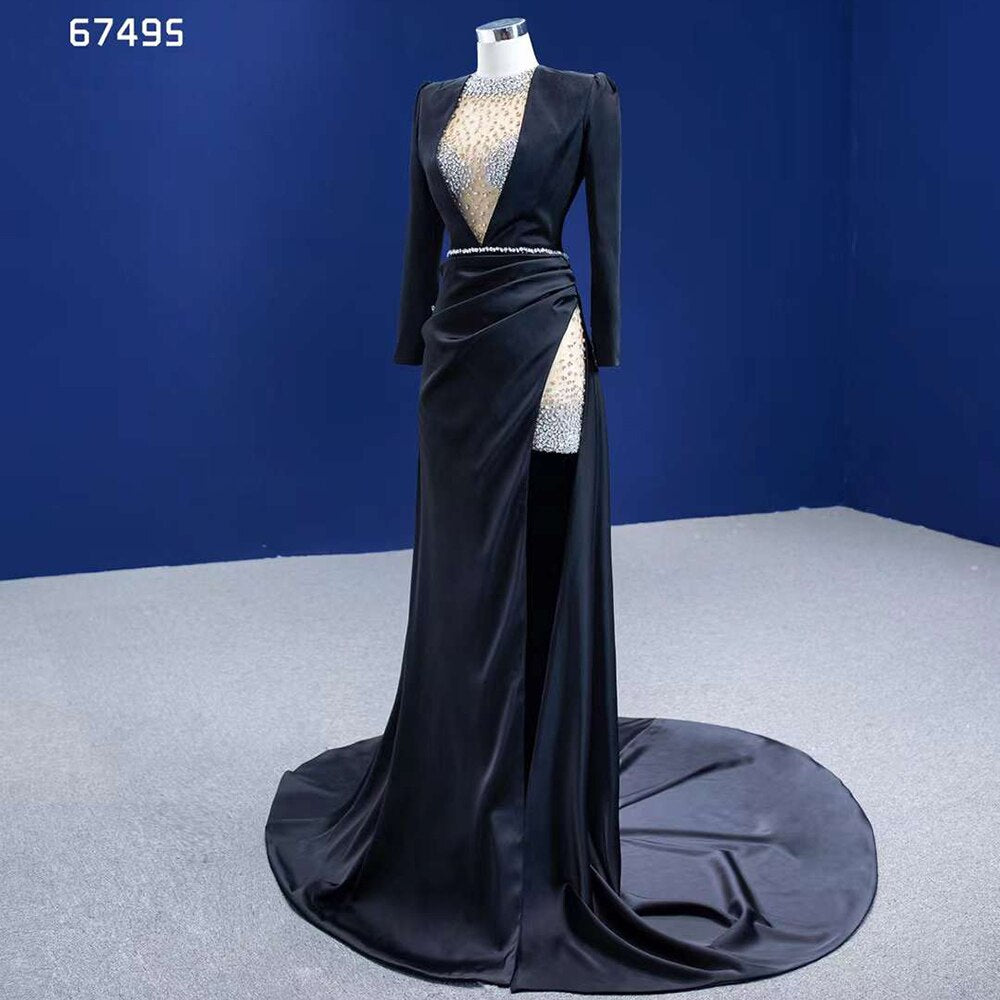 Serene Hill Black Mermaid Elegant Luxury Beaded Evening Dresses Gowns For Women Party 2025 High End Custom Made HM67495 - SERENE HILL