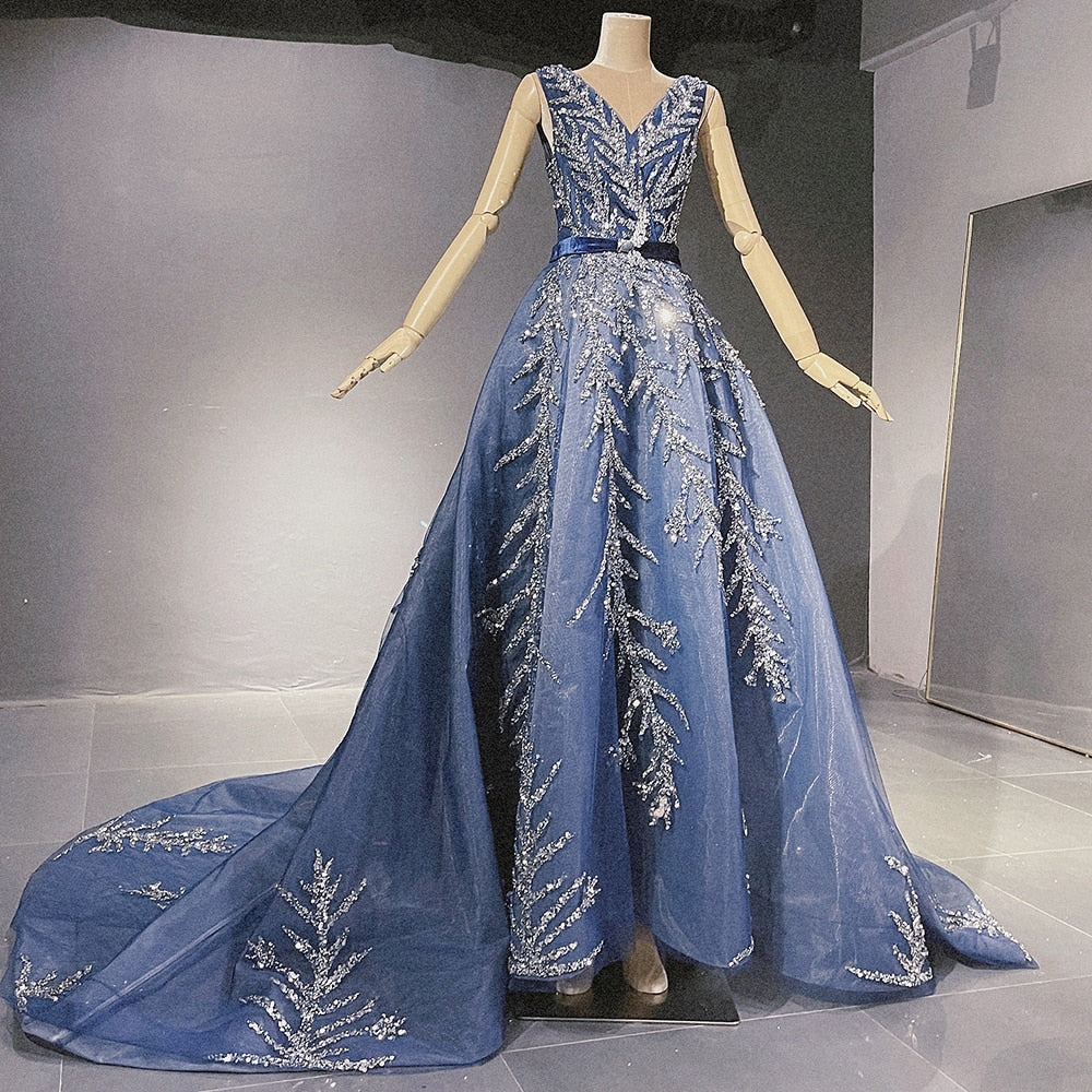 Serene Hill Blue Beaded Bling Evening Dresses Gowns 2025 V-Neck Sexy Blue / 10 Serene Hill Blue Beaded Bling Evening Dresses Gowns 2025 V-Neck Sexy Blue / 10