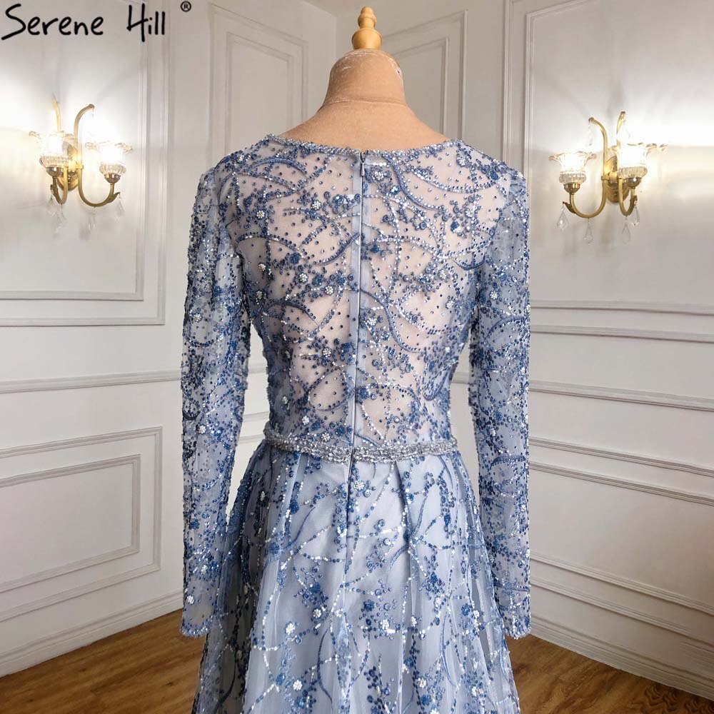 Serene Hill Blue Overskirt Mermaid Evening Dresses Gowns 2025 Luxury Beaded Elegant For Women Party LA71376 - SERENE HILL