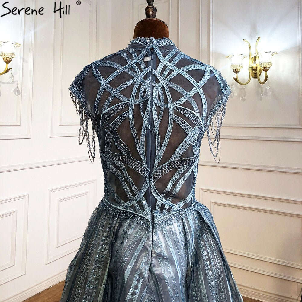 Serene Hill Blue Plus size Lace Beaded Luxury A-Line Evening Dresses Gowns 2025 Tassel Sexy For Women Party LA70969 - SERENE HILL