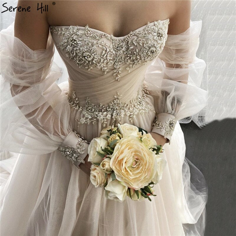 Serene Hill Champagne Lantern Sleeves Sexy Wedding Dresses 2025 Champagne / 16 / 50cm