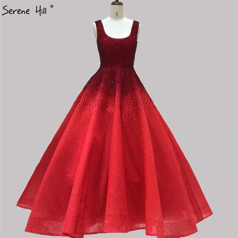 Serene Hill Champange A-Line Crystal Beaded Sexy Lace Up Luxury Dubai Evening Dresses Gowns For Women Wedding Party LA70232 - SERENE HILL