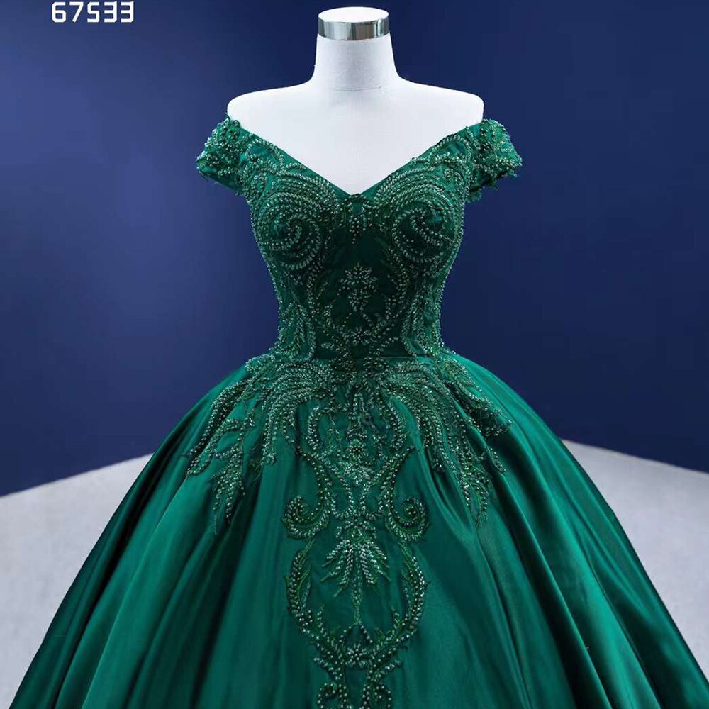 Serene Hill Dark Green High End Sexy Off Shoulder Luxury Lace Beaded Lace Up Bride Gowns Wedding Dress 2025 Custom Made HM67533 - SERENE HILL