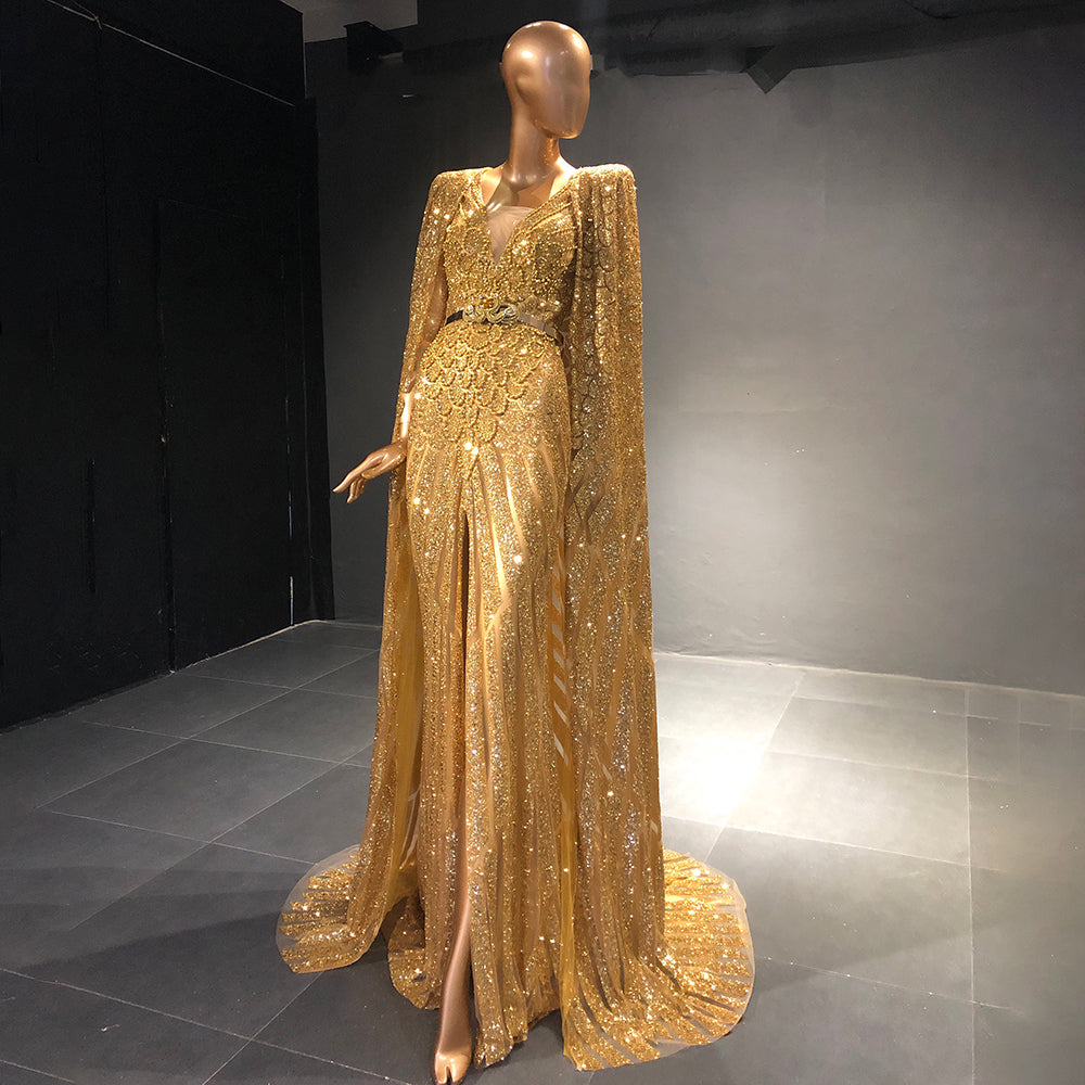 Serene Hill Gold A-Line Cape Sleeve Evening Dresses Gowns 2025 Beaded SERENE HILL Serene Hill Gold A-Line Cape Sleeve Evening Dresses Gowns 2025 Beaded SERENE HILL