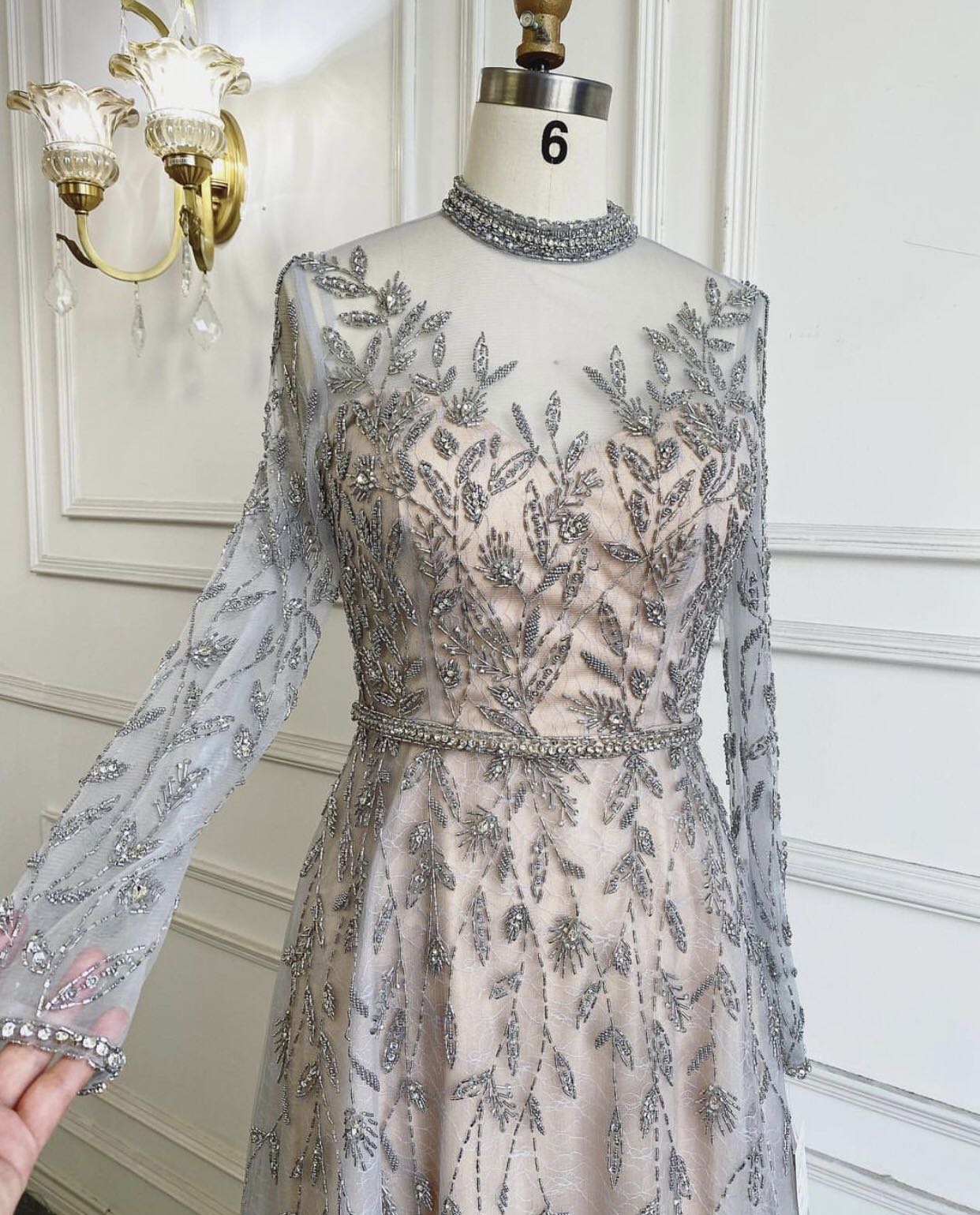 Serene Hill Gold Luxury A-Line Evening O-Neck Dresses Gowns 2025 Beading Spaghetti Strap Sexy For Women Party LA71378L - SERENE HILL