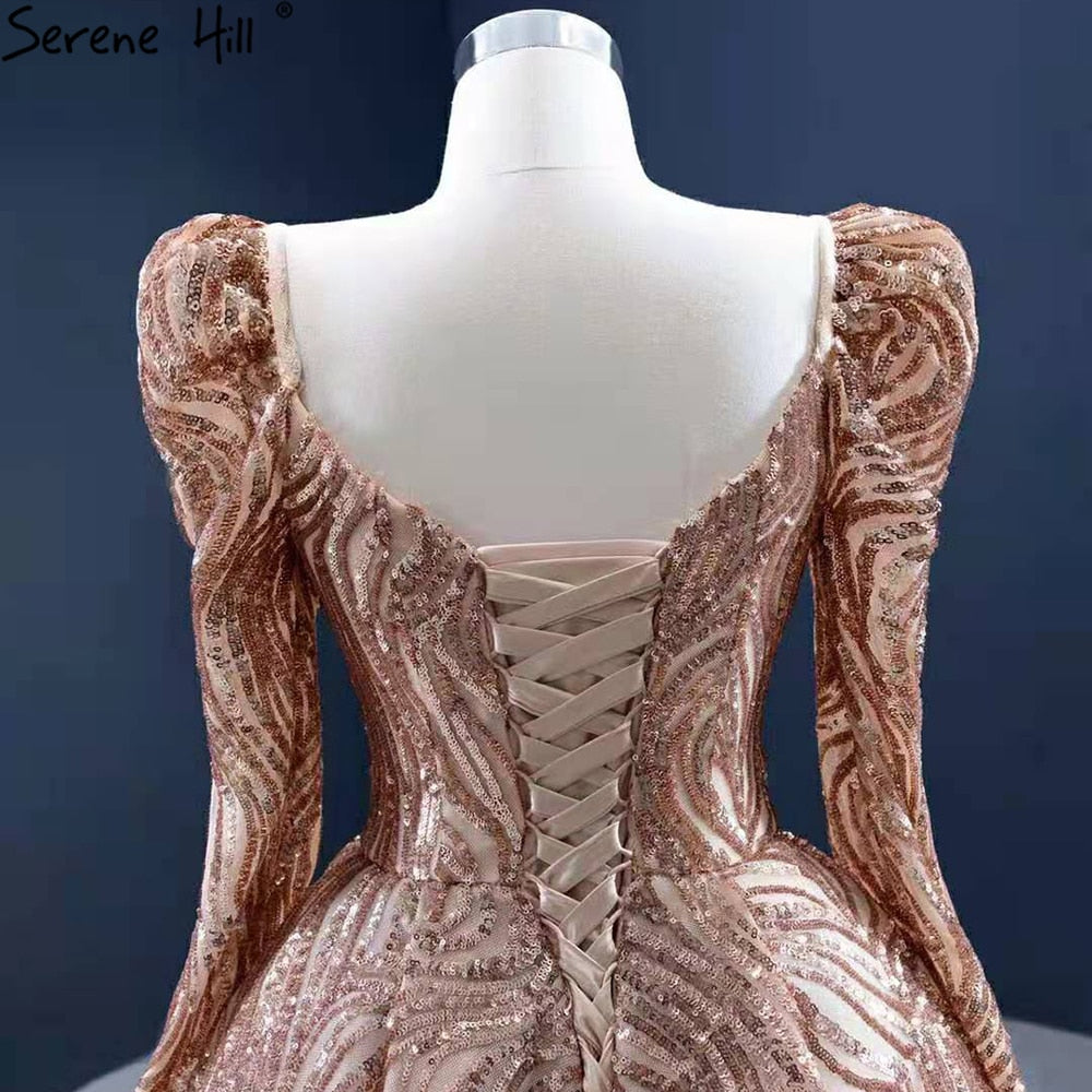 Serene Hill Gold Mermaid Luxury Evening Dresses Gowns 2025 Elegant With Train Sexy For Women Party HM67208 - SERENE HILL