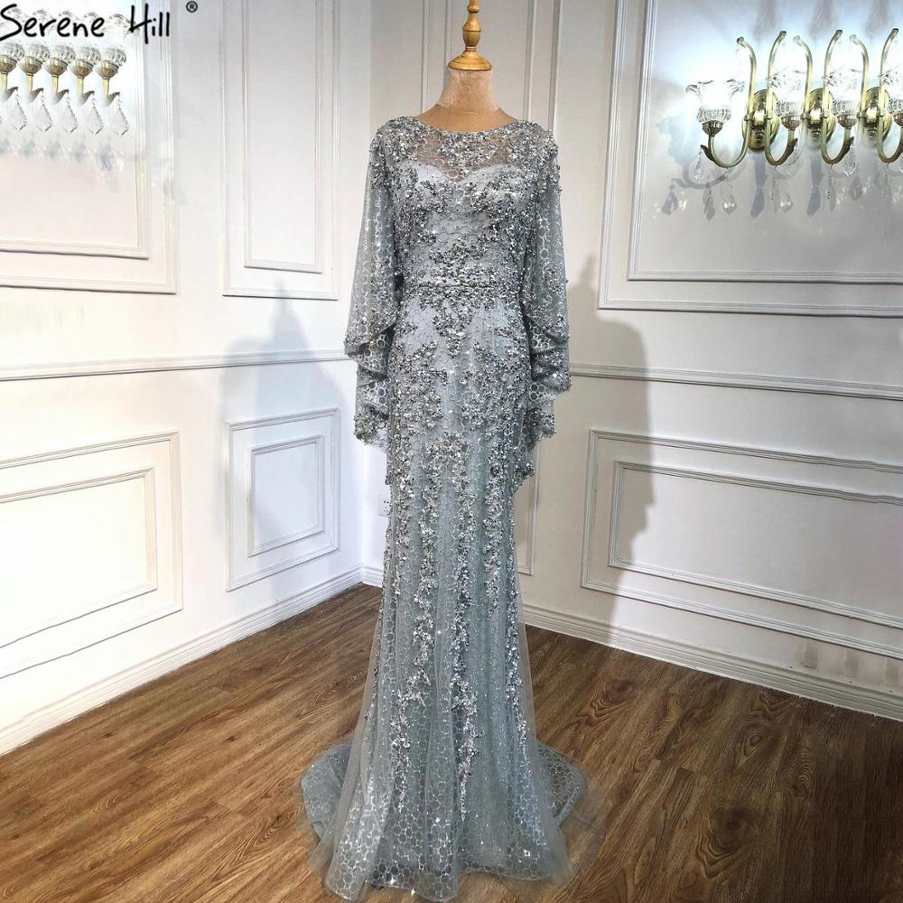 Serene Hill Gold Plus Size Mermaid Elegant Luxury Evening Dresses Gowns 2025 Pearls Beading With Cape For Women Party LA70738 - SERENE HILL