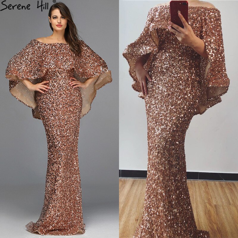Serene Hill Gold Shawl Luxury Mermaid Dresses Sparkle Evening Gowns LA60919 Evening Dresses Long dresses For Women Party - SERENE HILL