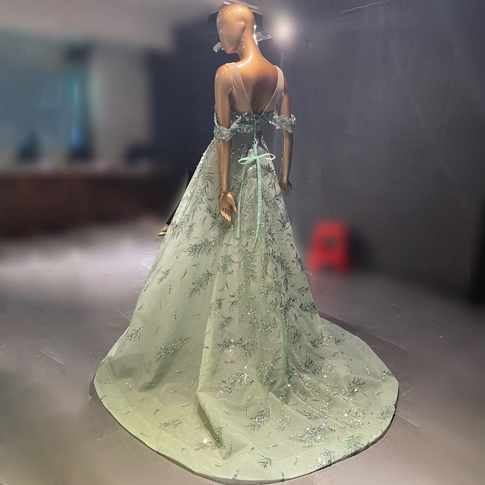 Serene Hill Green A-Line Beaded Evening Dresses Gowns 2025 Luxury Sexy Elegant For Women Party LA71536 - SERENE HILL