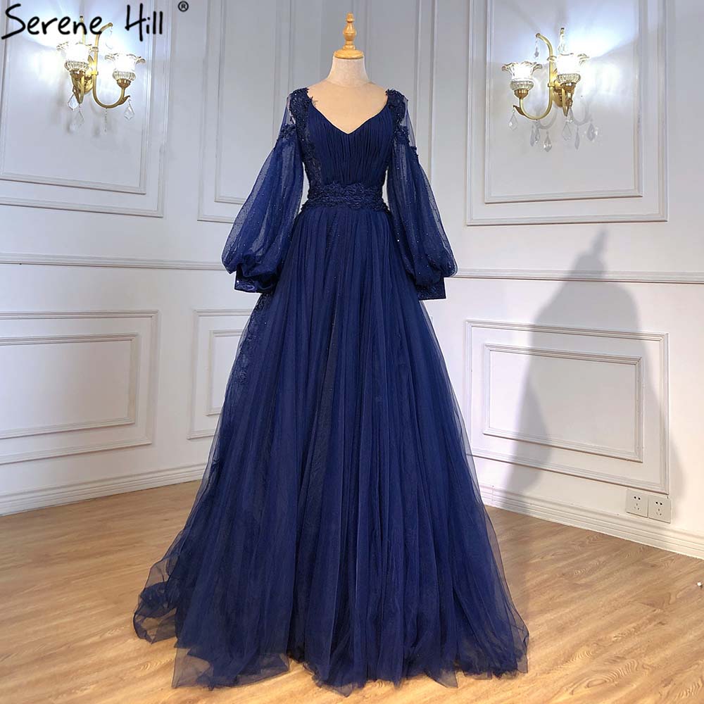 Serene Hill Green Lantern Sleeve Evening Dresses Gowns 2025 A-Line Beaded Luxury For Women Wedding Party LA71477 - SERENE HILL