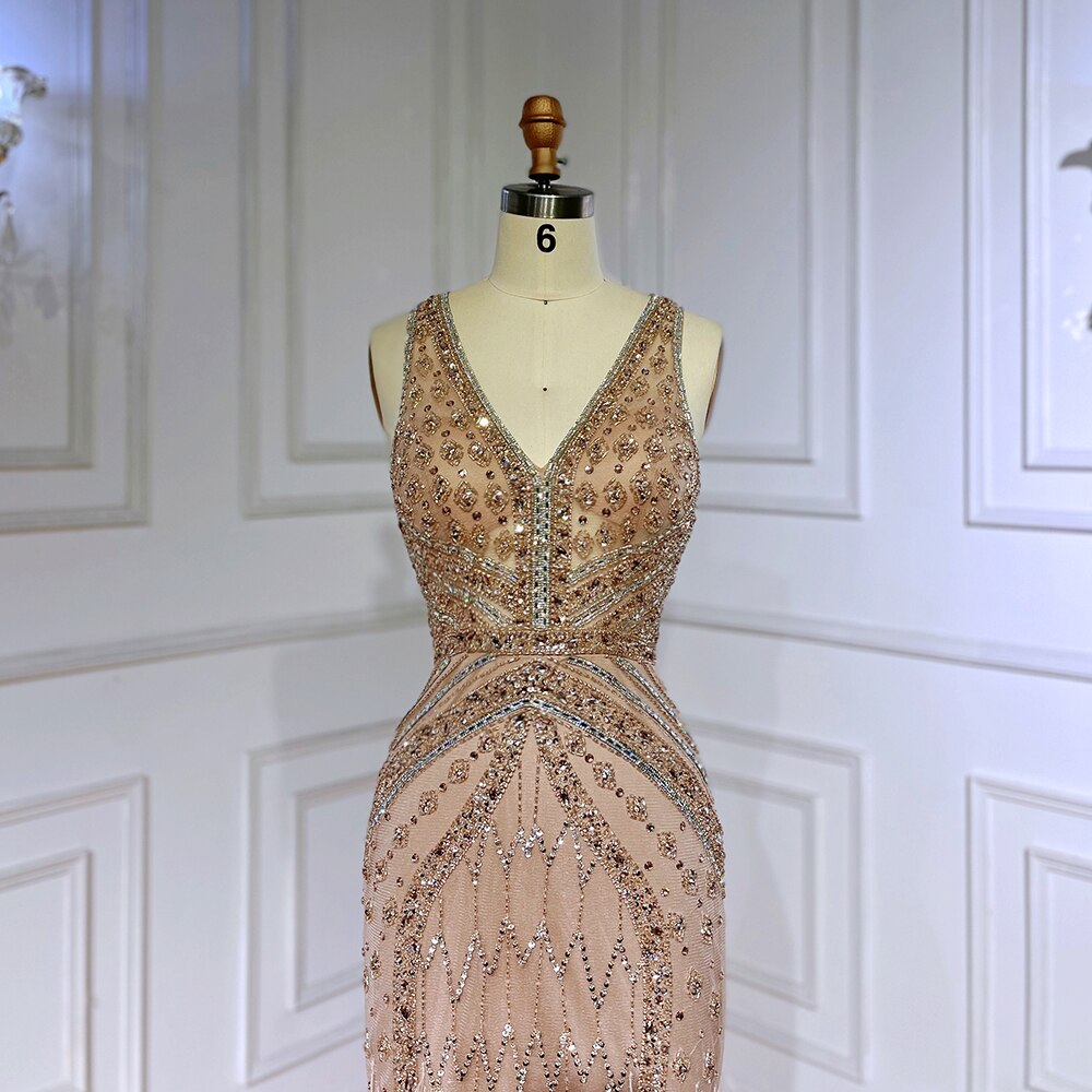 Serene Hill Green Sexy Mermaid Split Feathers Beaded Formal Arabic Luxury Prom Dress For Women Party 2025 LA71845 - SERENE HILL