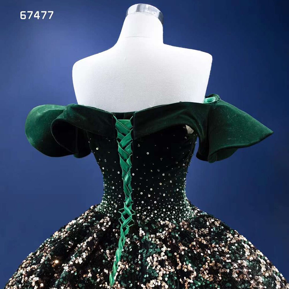 Serene Hill Green Sexy Off Shoulder Luxury Sparkle Sequins Beaded Bride Gowns Wedding Dress 2025 High End Custom Made HM67477 - SERENE HILL