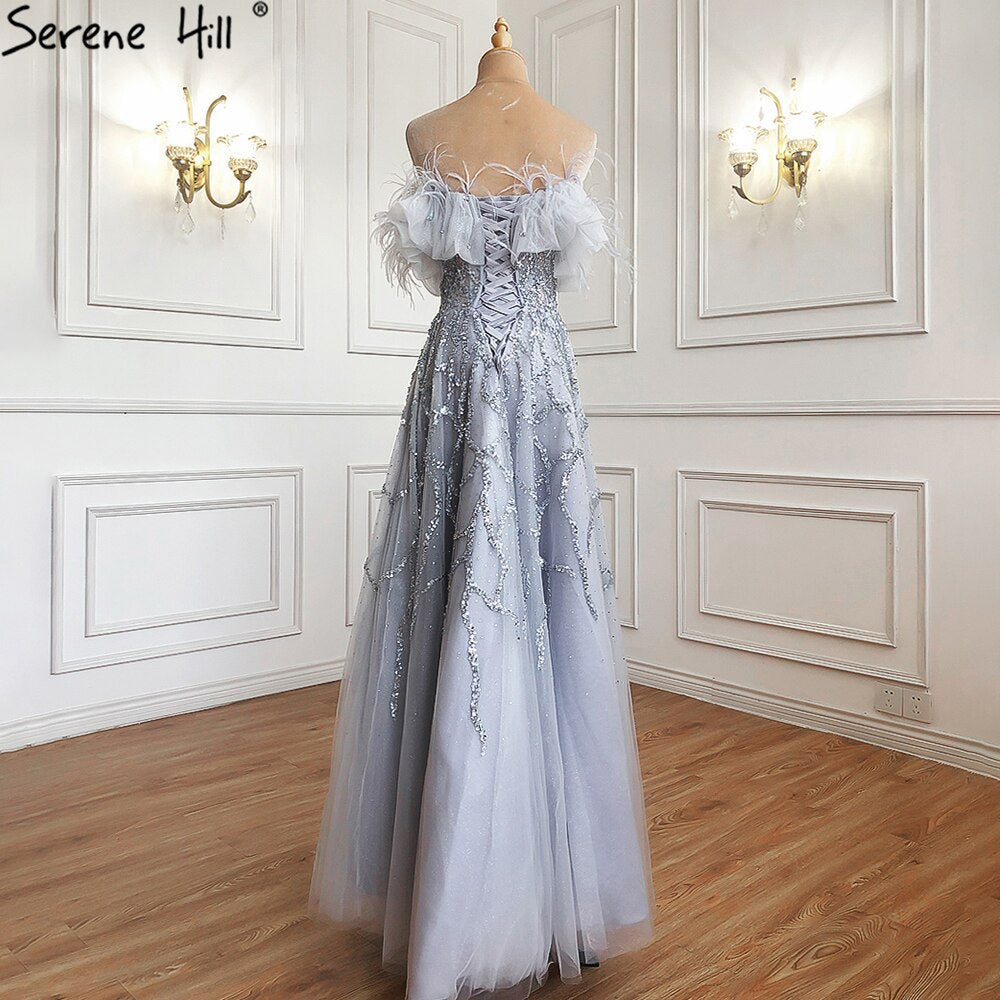Luxury Turquoise Beaded Feather A Line Evening Dress LA71328 - SERENE HILL