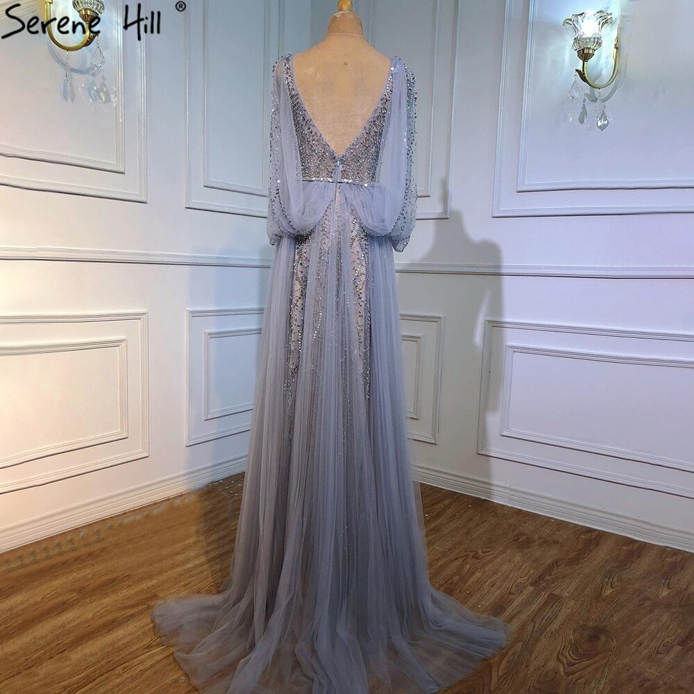Serene Hill Grey Luxury A-Line Sexy Evening Dresses Gowns 2025 Diamond Beading Elegant For Women Party LA70788 - SERENE HILL