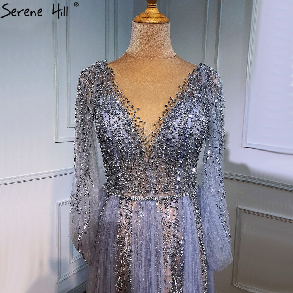 Serene Hill Grey Luxury A-Line Sexy Evening Dresses Gowns 2025 Diamond Beading Elegant For Women Party LA70788 - SERENE HILL