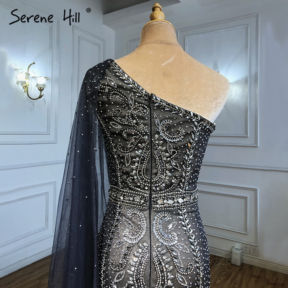 Serene Hill Grey Mermaid Luxury Evening Dresses Gowns 2025 Elegant One Shoulder Beaded For Women Party LA71270 - SERENE HILL