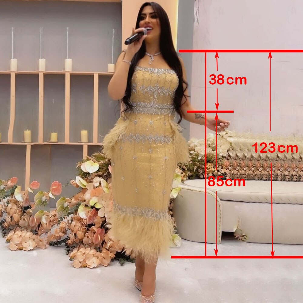 Serene Hill Grey Mermaid Midi Length Evening Dresses Gowns Beaded Sexy Feather Rear Leg Split 2025 For Women Party LA71669 - SERENE HILL