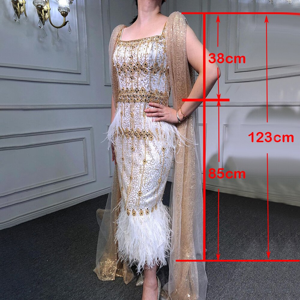 Serene Hill Grey Mermaid Midi Length Evening Dresses Gowns Beaded Sexy Feather Rear Leg Split 2025 For Women Party LA71669 - SERENE HILL