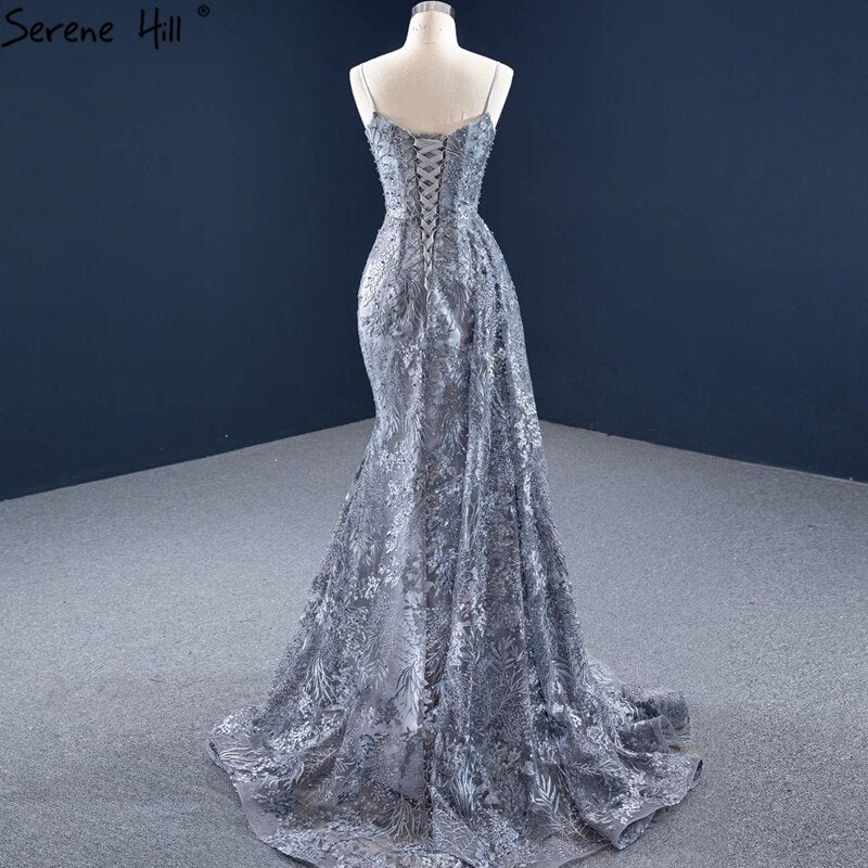 Serene Hill Grey Mermaid Sexy Evening Dresses 2025 Handmade Flowers Beading Sleeveless Formal Dress HM67181 - SERENE HILL
