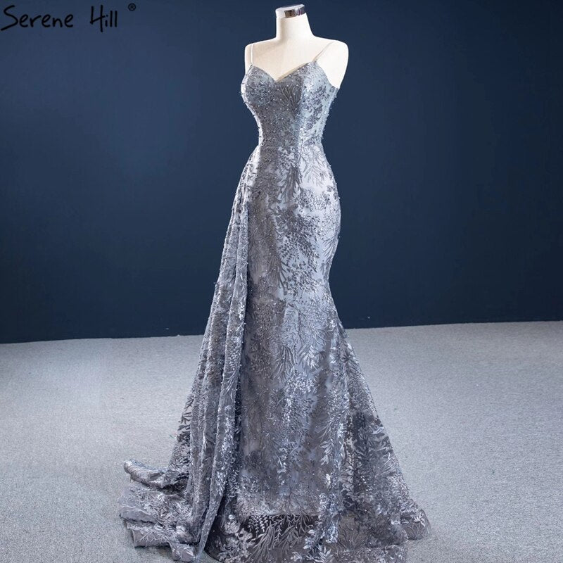 Serene Hill Grey Mermaid Sexy Evening Dresses 2025 Handmade Flowers Beading Sleeveless Formal Dress HM67181 - SERENE HILL